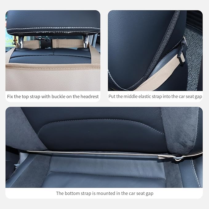 Car Backseat Organizer for Kids, Car Back Seat Storage Bag With 3 Pockets, 2 Drinks Holders, Water Resistant, Kids Toy Storage Kick Mat Back Seat Protector for Toddlers (Beige 1-Pack)