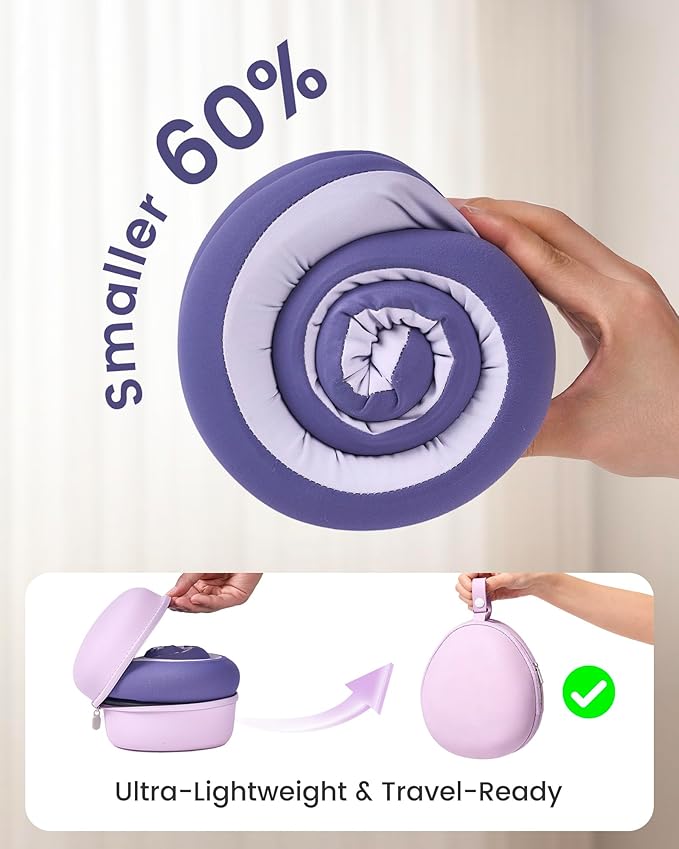 Travel Pillow, Neck Pillow – Ergonomic Memory Foam Pillow for Airplane, Adjustable & Ultra-Lightweight with Dual-Sided Fabric for Flight, Car, and Office Use, Purple