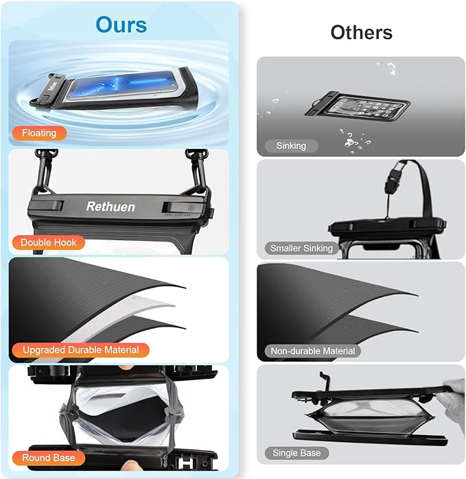 Large Waterproof Phone Pouch, 2Pack Floating Waterproof Bag for iPhone 17 16 15 14 13 Pro Max Galaxy S24 S23 S22 All Phones, Cell Phone Dry Bag for Beach Swimming Rafting Boating (Black + Black)