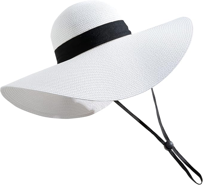 Lanzom Womens Wide Brim Straw Hat Big Floppy Foldable Roll up Cap Beach Sun Hat UPF 50+