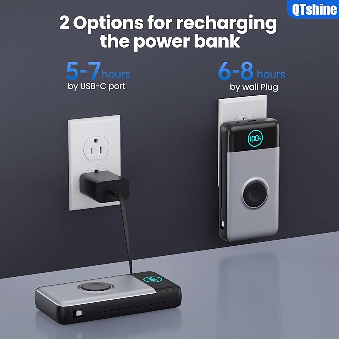 Portable Charger for iPhone, 40800mAh Power Bank with Built-in Cables & AC Wall Plug, All in One 5 Outputs USB C Fast Charging External Battery Pack for iPhone 17/16/15/14, Android, Travel Essential