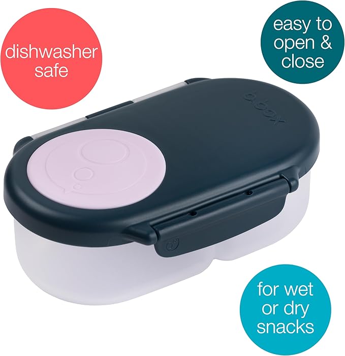 b.box Snack Box - Leakproof Mini Bento Box for Kids & Toddlers, 2 Compartment Snack Containers for Kids, Lunch Containers, Dishwasher Safe, BPA Free, PFAS Free, Ages 4m+, 1 3/4 Cup - Indigo Rose
