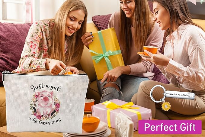 Pig Gift for Girls Women, Pig Lover Gift Makeup Bag, Pig Print Stuff, Funny Birthday Christmas Gift for Sister Girl Best Friend, Just A Girl Who Loves Pigs(Pig)