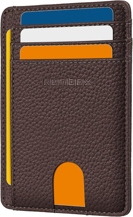 RUNBOX Slim ID Cases Minimalist Front Pocket RFID Blocking Leather Wallets for Men and Women Card Holder Wallets Gifts for men