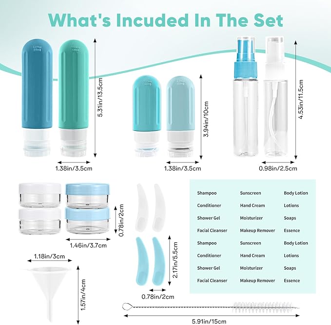 Landisun Travel Size Toiletries Essentials Bottles 18Pack Containers Travel-Essentials Leak Proof (Blue)