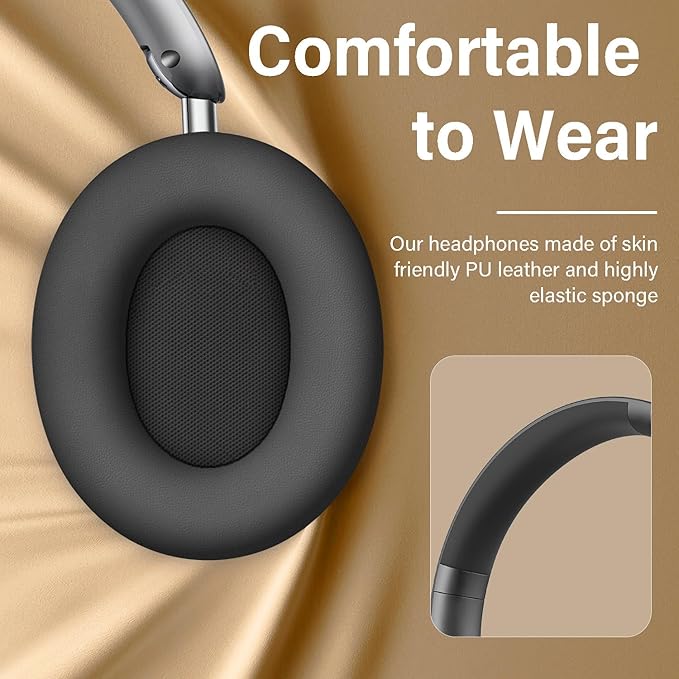 Wentronic Y05 Bluetooth Headphones Wireless Over Ear Noise Cancelling with Microphone 48 Hours Playtime, High Sound Quality Foldable Soft Earpads Earphones for Travel-Space Grey
