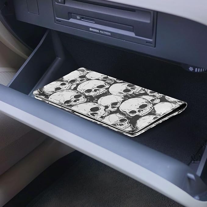 Bolaz Skulls Car Registration and Insurance Holder Leather Vehicle Document Glove Box Organizer for License Cards Accessories