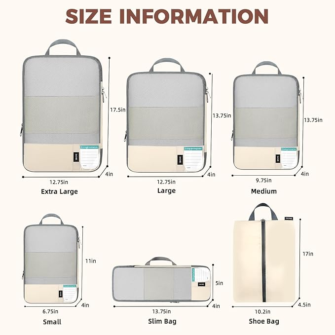 BAGAIL 6 Set/4 Set Lightweight Compression Packing Cubes with Packing List, Anti-Tearing Expandable Organizer Bags for Travel