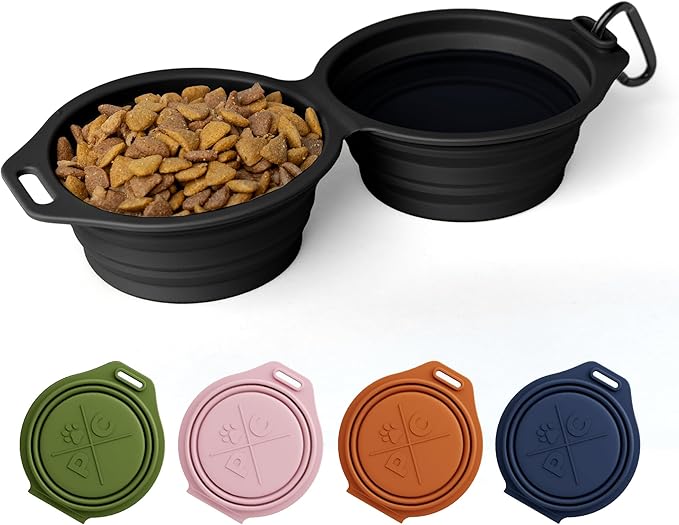 Pup Culture Dual Collapsible Dog Bowls | Silicone Travel Water Bowl for Dogs | Food Grade, No Plastic Rim, Portable Dog Bowl for Food and Water - Easy to Clean | BPA Free and Safe for Your Pup-Black