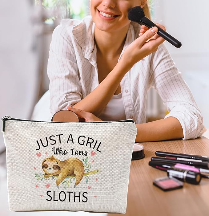Makeup Bag Gifts for Girl Women, Funny Cosmetic Bag Birthday Christmas Gift for Sister Friend, Just A Girl Who Loves Sloth(Sloth)
