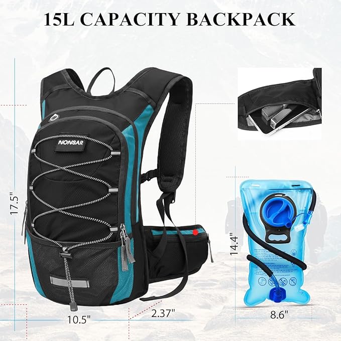 NONSAR Hydration Backpack, Hiking Backpack with 3L Water Bladder, Lightweight Insulation Hydration Pack, Water Backpack for Hiking, Cycling, Running, Festival, Camping for Men Women