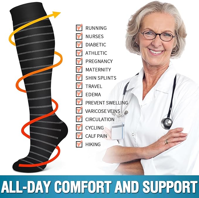 Bluemaple 6 Pack Copper Compression Socks for Women and Men Circulation-Best Support for Medical, Running,Nursing,Athletic