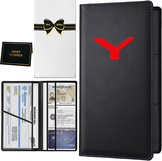 Car Registration and Insurance Holder with Magnetic Shut Compatible With Moldel Y Vehicle Glove Box Car Organizer Auto Comparment Accessories Case for Essential Document Driver License Cards