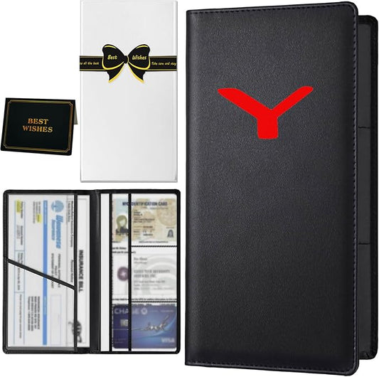 Car Registration and Insurance Holder with Magnetic Shut Compatible With Moldel Y Vehicle Glove Box Car Organizer Auto Comparment Accessories Case for Essential Document Driver License Cards