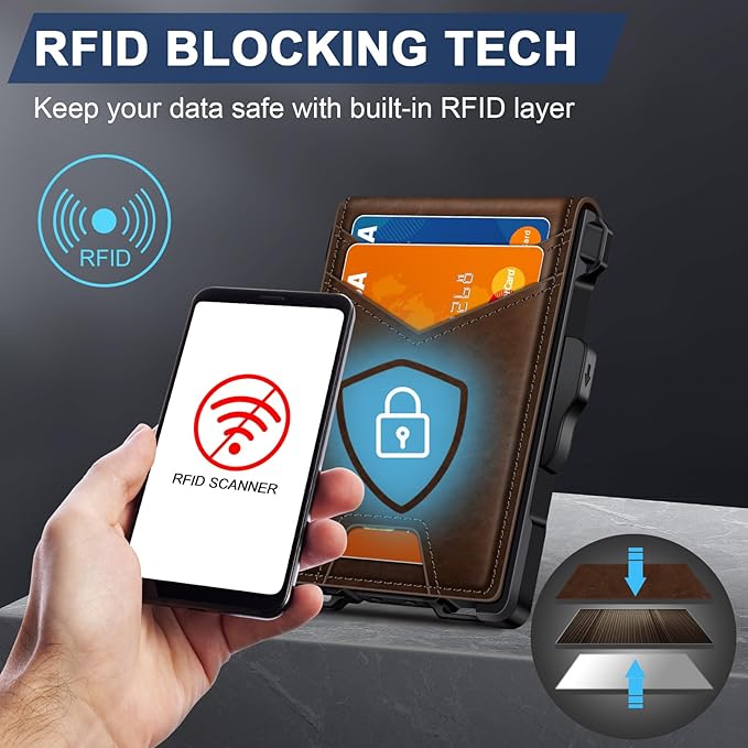 Wallet for Men, Minimalist Slim Mens Wallet with Money Clip, RFID Blocking Smart Pop Up Card Wallet with ID Window, Compact Bifold Wallet,Metal Aluminum Credit Card Holder