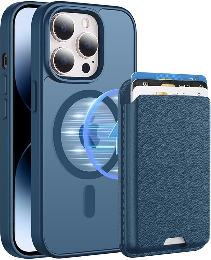 Ntwinro Magnetic for iPhone 14 Pro Case (Compatible with MagSafe) with Detachable Wallet & Card Holder for 3 Cards [RFID Blocking] Military Grade Protective Slim Phone Cover, Deep Blue