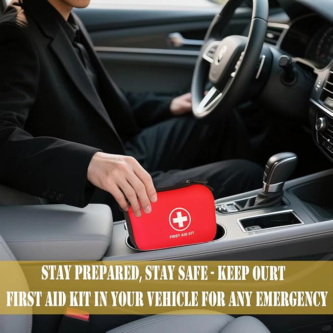 First Aid Kit 196 Piece Waterproof Hard Shell Portable Survival Kit for Home, Camping, Cars, Hiking, Travel, Outdoor, Adventure Emergency Medical Kits (Red)