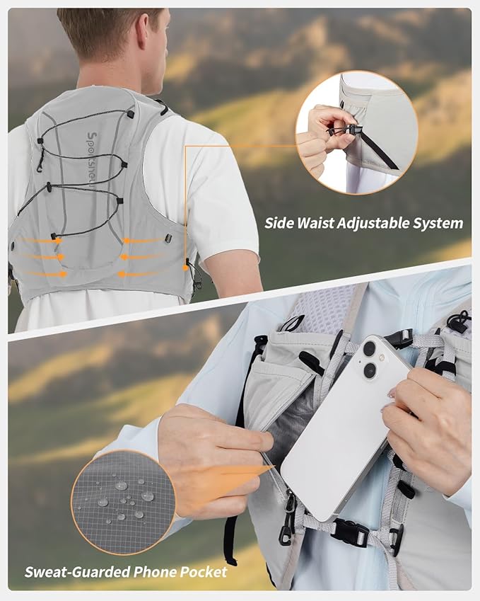 Sportsnew Running Vest for Women Men, Lightweight 10L Hydration Backpack with Waterproof Phone Pocket, Hydration Pack with Water Bladder for Hiking Trail