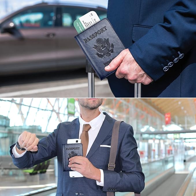 Passport and Vaccine Card Holder Combo, Passport Holder with Vaccine Card Slot, Passport Wallet, Passport Cover, Passport Case, Passport Holder for Women and Men(AB-Dark blue)