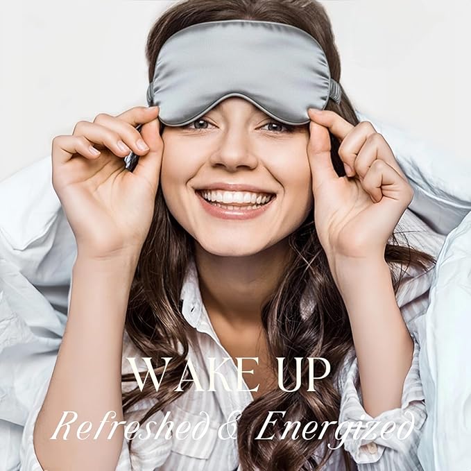 Silk Satin Sleeping Eye Mask, Silvergrey Sleep Eye Mask Night Blindfold for Women and Men, Soft Breathable Blackout Eyeshade Eye Cover for Travel, Wedding Bridesmaid Gift