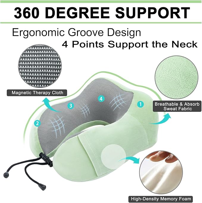 Travel Pillow and Blanket Set Neck Pillows Soft Blankets with Sleep Mask Travel Essentials for Airplane Car Memory Foam Sage Green
