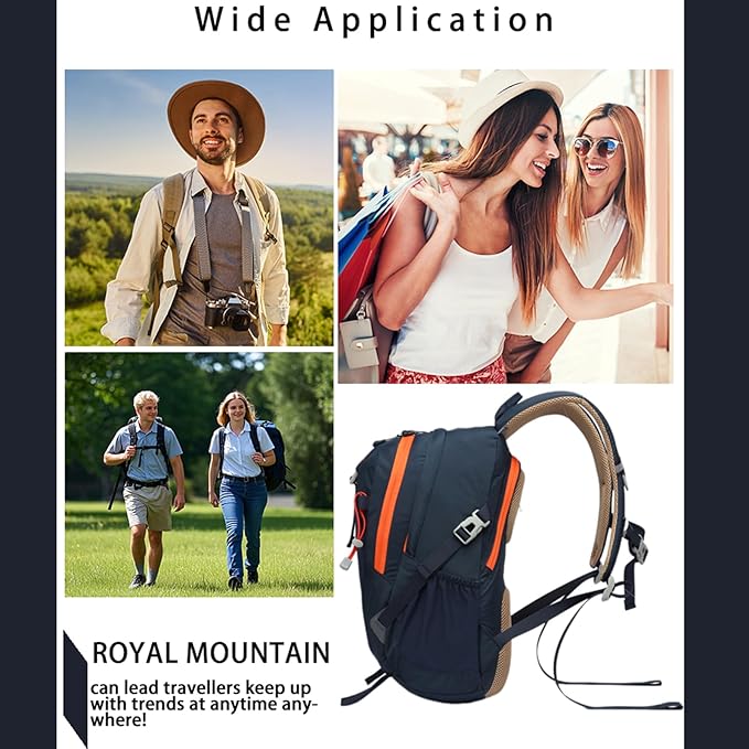 ROYAL MOUNTAIN 20L Lightweight Hiking Backpack With Rain-cover, Daypack Waterproof Travel Camping Backpacks for Men Women, Outdoor Sports Daypack For Camping, Daily Commuting, Short Trips (Navy Blue)