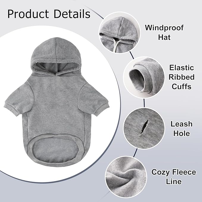 BAOBICUTE Dog Basic Hoodie Soft Dog Clothes Cold Weather Sweaters for Medium Large Dogs Cozy Fabric Warm Sweatshirt with Leash Hole (Grey, M (Back: 16.54",Chest: 22.05", Neck: 16.54"))