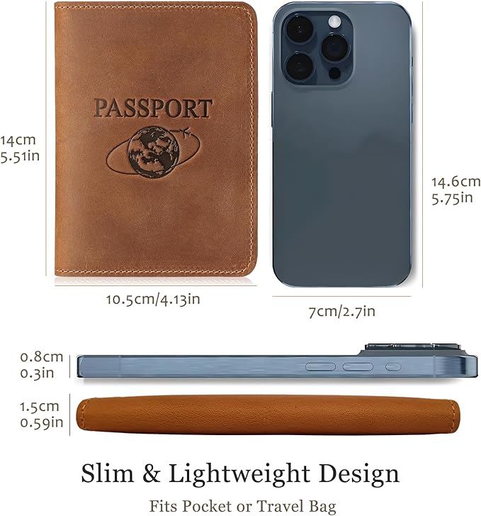 Slim Leather Passport Holder for Men & Women – Vintage Travel Passport Wallet – Lightweight Full-Grain Leather Passport Case with Gift Box, Brown (5.5″ × 4.1″)