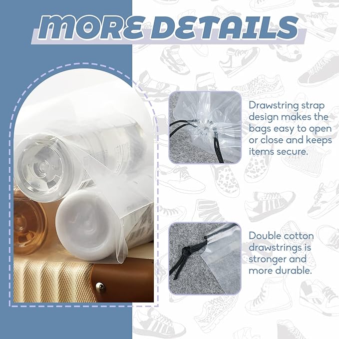 50 Pcs Shoe Bags for Travel,Large Transparent Travel Shoe Bags for Packing,Clear Plastic Drawstring Bags Shoe Dust Bags,Portable Shoes Organizers Pouch with Rope for Men and Women