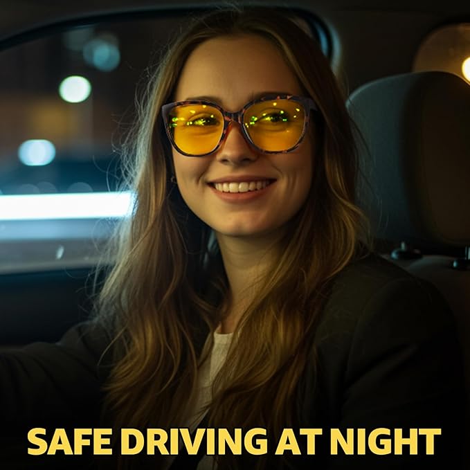 Myiaur Night Vision Driving Glasses for Women, Polarized Anti Glare Yellow Lens Glasses for Nighttime, UV400 Protection