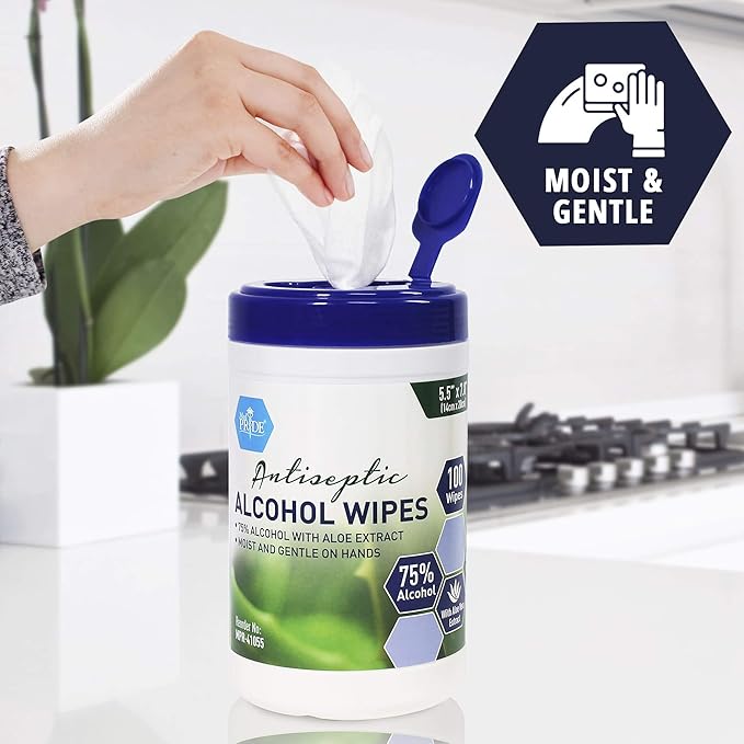 MED PRIDE Alcohol Based Disinfectant Wipes, 100 Pack, with Aloe Vera, Wipes with Alcohol for Cleaning, 5.5in X 7.8in