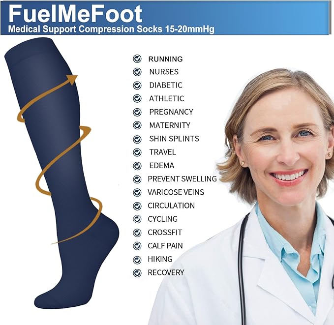 FuelMeFoot 3 Pack Copper Compression Socks - Compression Socks Women & Men Circulation - Best for Medical,Running,Athletic