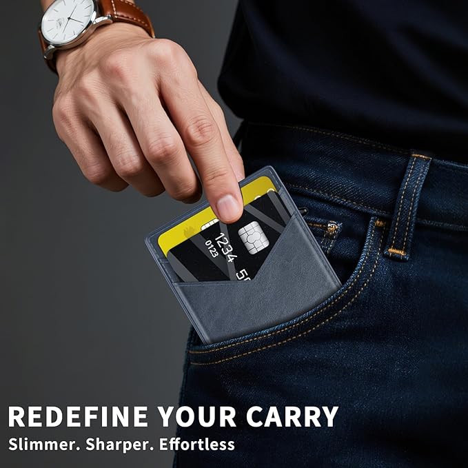 KISUEDZP Wallet for Men Slim RFID Blocking-Metal Smart Pop-Up Credit Card Holder with 2 ID Windows, Holds 8-10 Cards,Bifold Compact Minimalist Front Pocket Wallet & Money Clip,Men's accessories (Blue)