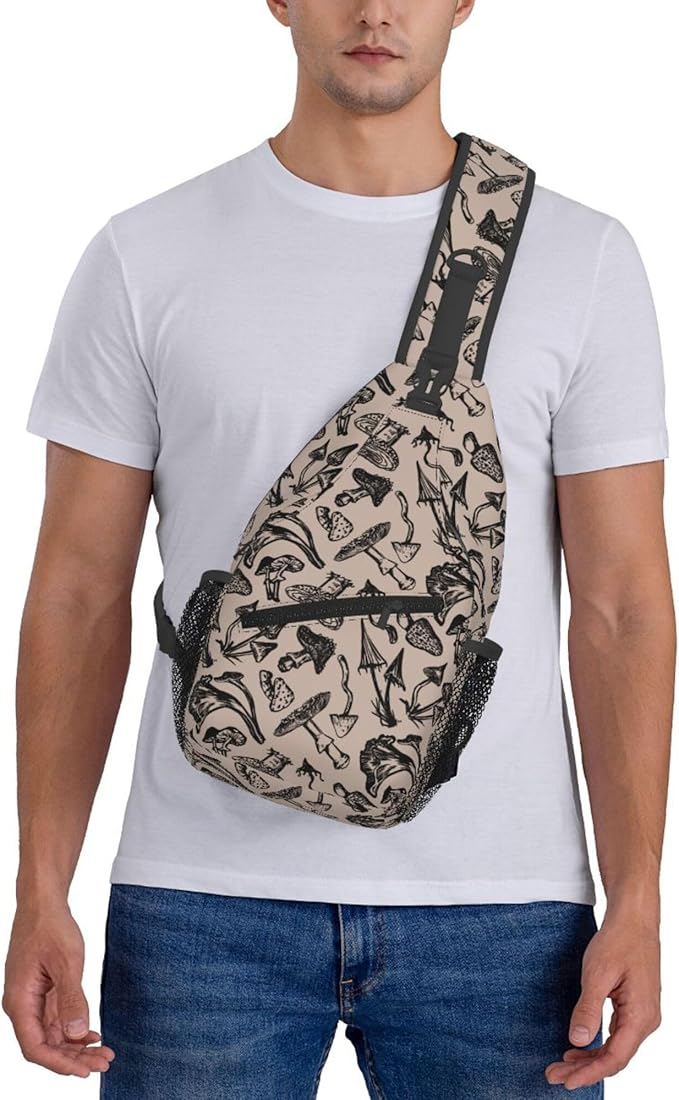 Botanical Mushroom Sling Backpack Crossbody Bag Casual Chest Bags Travel Hiking Daypack Shoulder Bag for Women Men