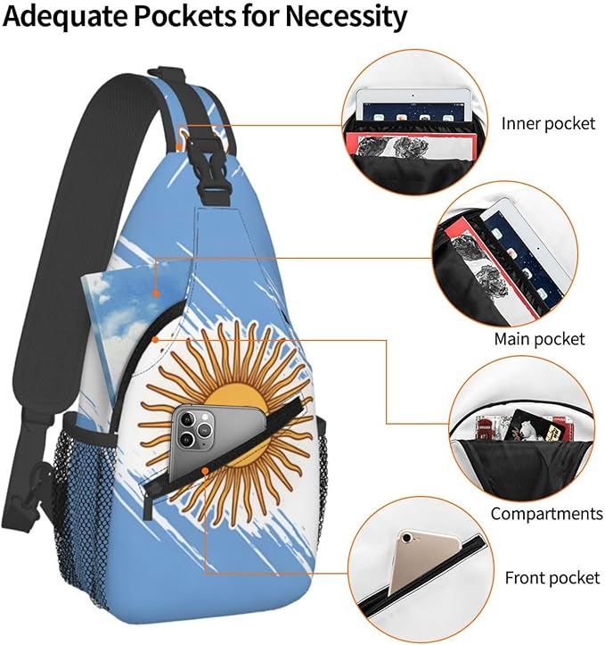 Argentina Flag Sling Bag Multipurpose Crossbody Sling Backpack Travel Cycling Hiking Shoulder Bag For Women Men