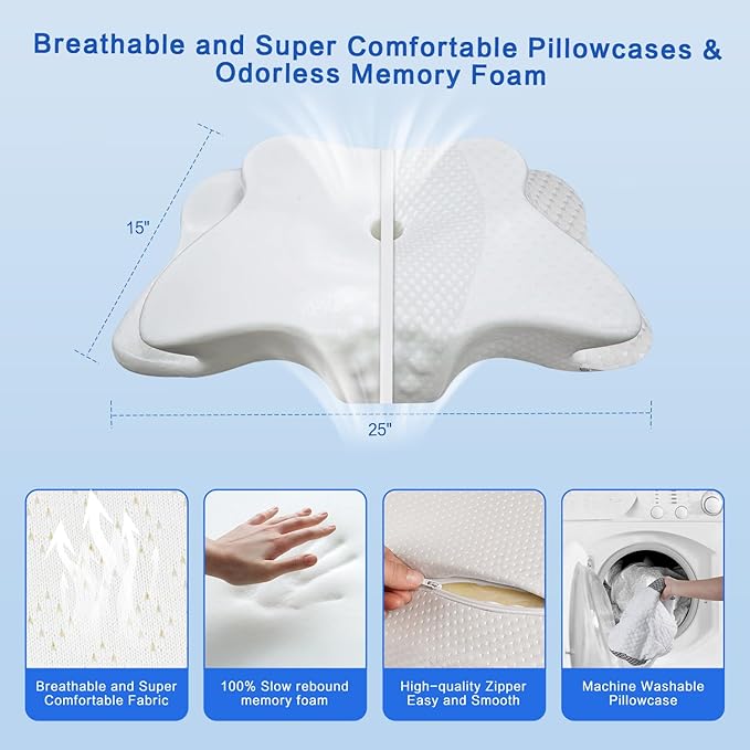 Pain Relief Cervical Pillow for Neck Support,Adjustable Ergonomic Pillow Cozy Sleeping,Odorless Orthopedic Memory Foam Pillows,Contour Bed Pillow for Side Back Stomach Sleeper