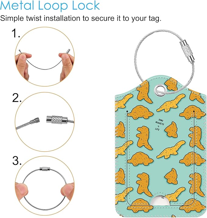 Fintie Luggage Tags, Privacy Cover ID Label with Stainless Steel Loop and Address Card for Travel Bag Suitcase - Dinosaur (2 Piece)