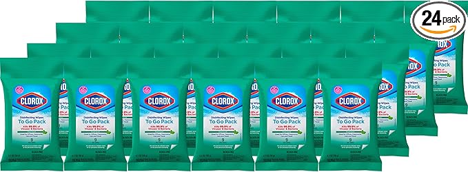 Clorox Disinfecting Wipes To Go Pack, Bleach Free, Fresh Scent, 9 Count, Pack of 24 (Pack May Vary)