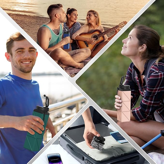 Collapsible Water Bottles 20.6oz Foldable Water Bottle BPA Free Reusable Lightweight LeakProof Travel Silicone Water Bottles for Travel Gym Hiking Camping (Upgrade Dark Grey)