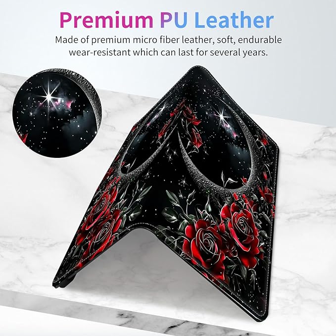 Car Registration and Insurance Holder,Leather Insurance License and Registration Card Holder for Car Glove Box, Auto Truck Document Holder Organizer for Men Women-Moon with Red Rose Flower