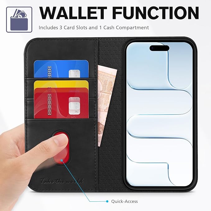 TUCCH Case Wallet for iPhone Air (6.5") 2025, RFID Blocking 3 Card Holders | Kickstand | PU Leather | Protective Flip Folio Cover | TPU Shockproof Interior Shell | Black