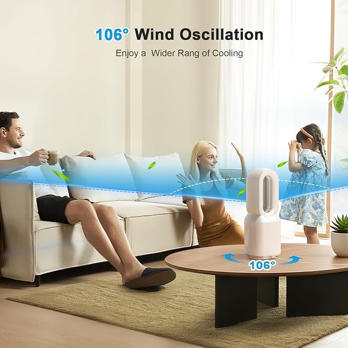 Desk Fan,13 Inch Portable Bladeless Fan, Small Quiet Office Fan with 106° Oscillating, 3 Speeds & Night light, LED Display, Button Control, Personal Table Fan for Bedroom, Office, Home, Study Room