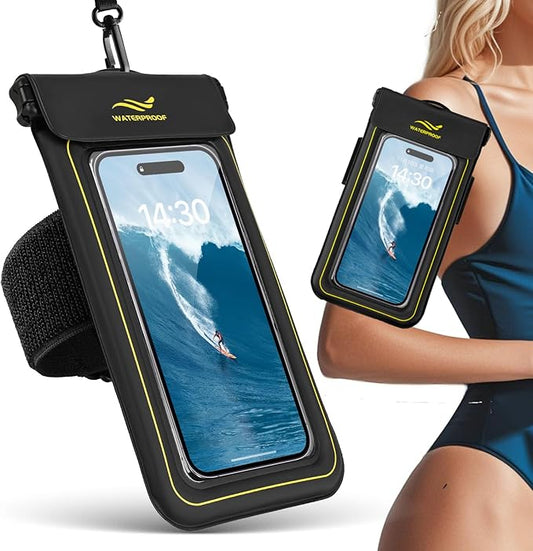 2-in-1 Waterproof Phone Pouch & Phone Armband Floating, Underwater Water Proof Phone Case with Detachable Strap, Waterproof Bags Up to 6.9", Beach Vacation Water Park Essentials