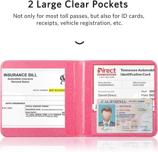 CoBak Car Registration and Insurance Holder - Small and Lightweight Vehicle Glove Box Car Organizer, Auto Truck Comparment Accessories Case for Essential Document, Driver License (Glitter Rosy)