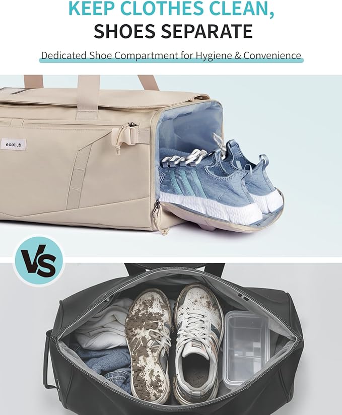 ECOHUB 40L Gym Bag for Women Men Water Resistant Sports Duffle Bag with Shoe Compartment & Wet Pocket, Travel Weekender Camping Backpack