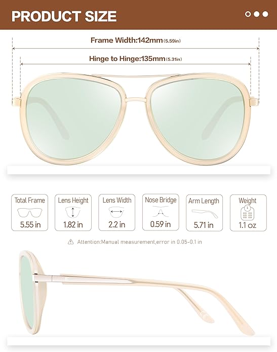 BIRCEN Polarized Sunglasses for Women UV - Protection Womens Retro Mirrored Shades with Acetate Frame BC2001