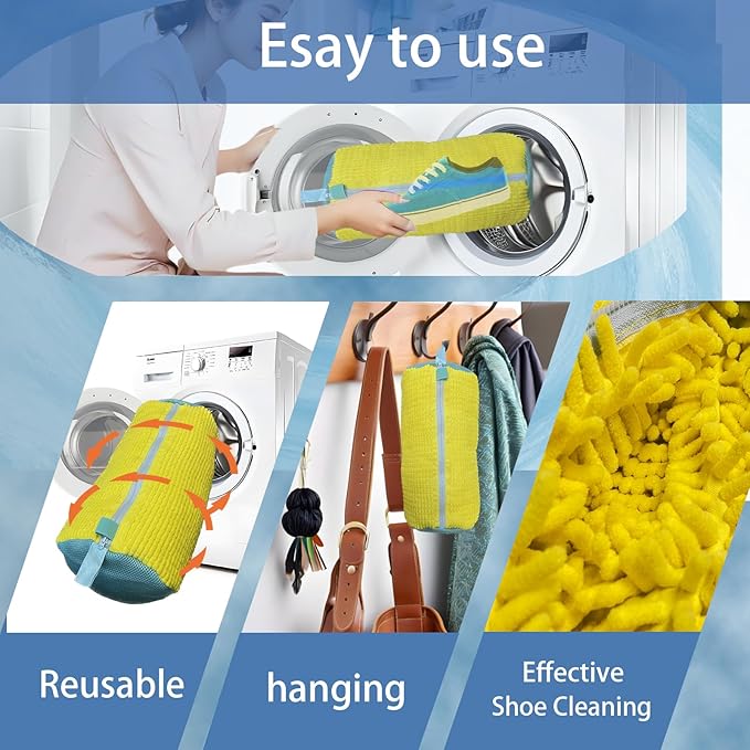 Shoe Washing Machine Bag,Laundry Shoe Bag for Sneaker,Tennis Shoes,Washer and Dryer,Reusable Cleaning Bag for Sock, Delicates,Gym Shoes (Yellow 2pcs)