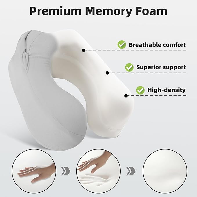 Privacy-Friendly Hooded Travel Pillow for Kids & Adults, Sensory-Friendly, Memory Foam Neck Support for Airplane, Car & Train, Breathable Fabric, Portable, Ultimate Comfort