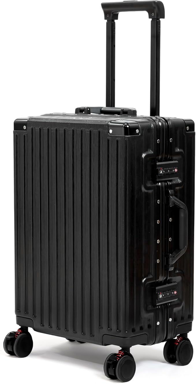 26 Inch Checked Luggage with Spinner Wheels, No Zipper Aluminum Frame Hard Shell Suitcases with TSA Lock, PC+ABS Lightweight Large Suitcase for Travel (Black)