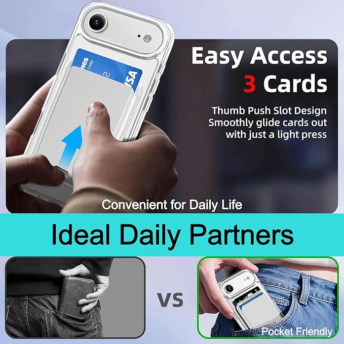 Ntwinro Magnetic for iPhone Air Clear Case (Compatible with MagSafe) with White Detachable Wallet & Card Holder for 3 Cards [RFID Blocking] Military Grade Protective Slim Phone Cover for 17 Air 2025